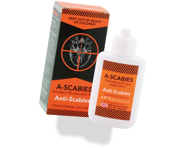 A-Scabies® lotion is used for the treatment of scabies (infestation of the skin by mites).
